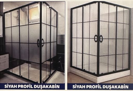 DUŞAKABİN TEMPERLİ CAM DESEN GÖRSEL 8817 SİYAH PROFİL